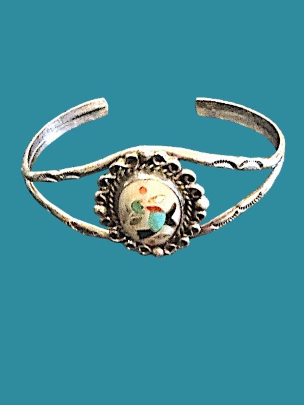 Vintage Navajo/Zuni Sterling Silver .925 Turquoise Shell Bracelet - "SIGNED"